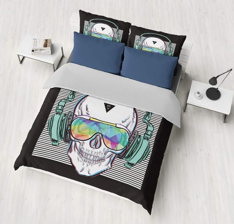 SHOMPE Music Skull Comforter Sets Twin Size Boys Girls Punk Rocker Skeleton Printed Soft Warm Bedding for All Season - Image 3